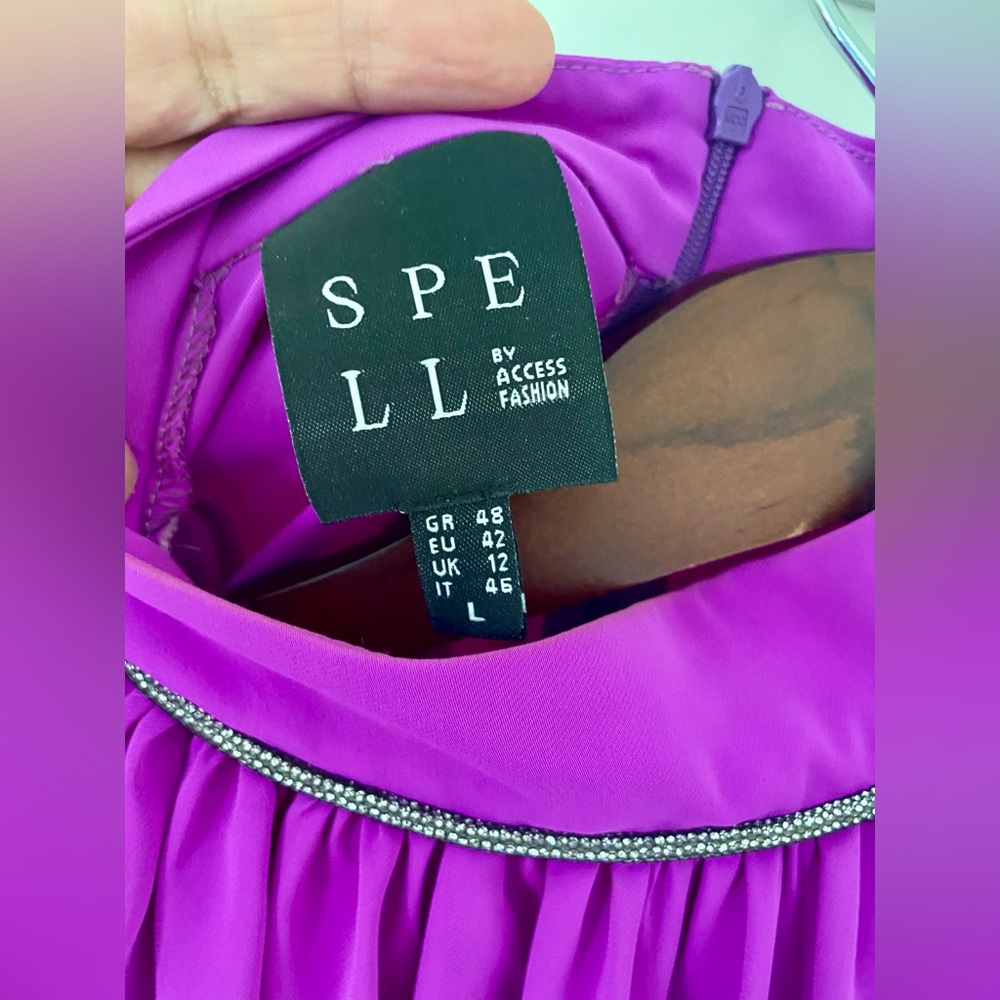 Spell By Access Fashion Purple Blouse with peek-a-boo Sleeves, Silver Trim Sz L - Picture 2 of 14